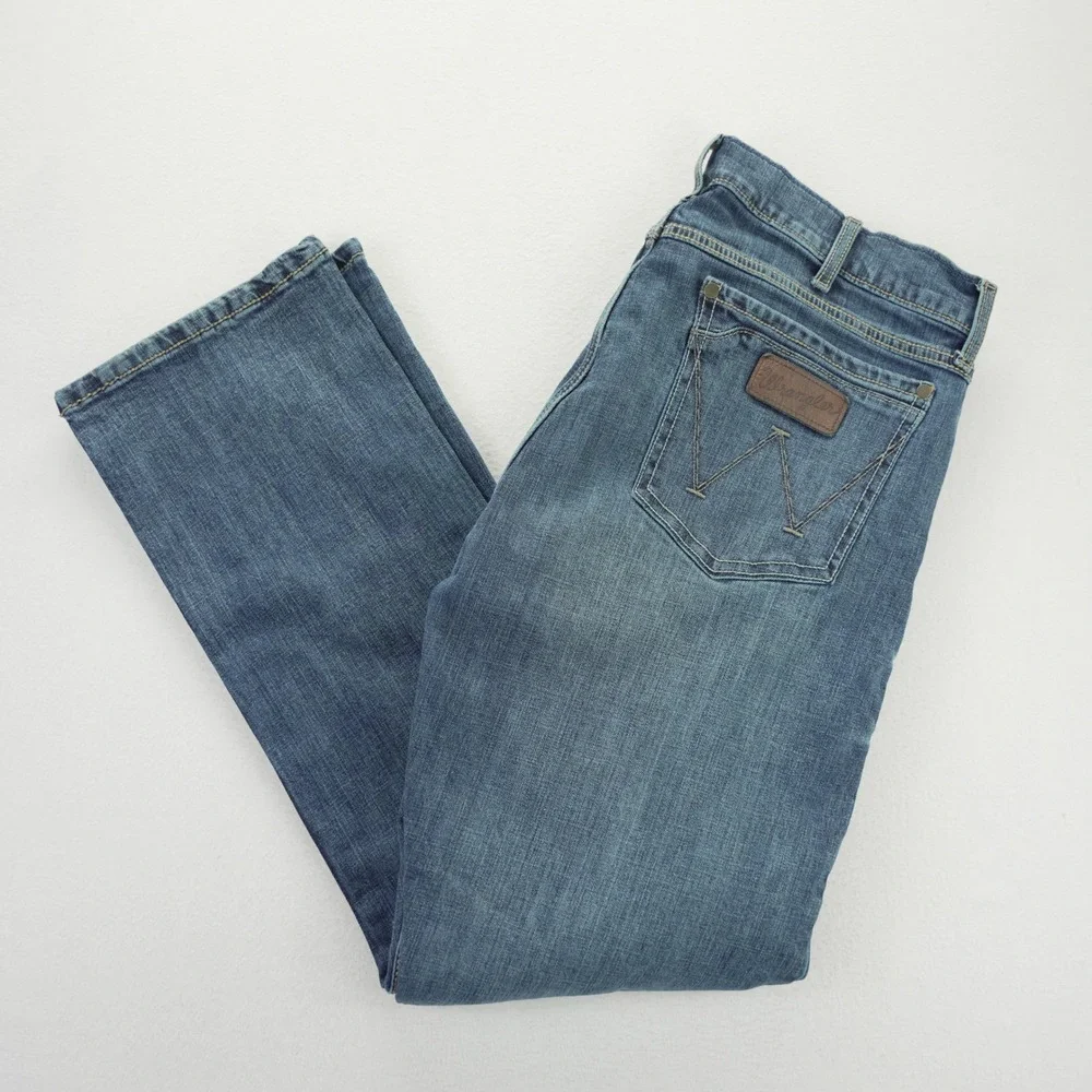 Wrangler Retro Mens Slim Bootcut Jeans Medium Wash Denim Blue W34 L30 - Picture 10 of 10